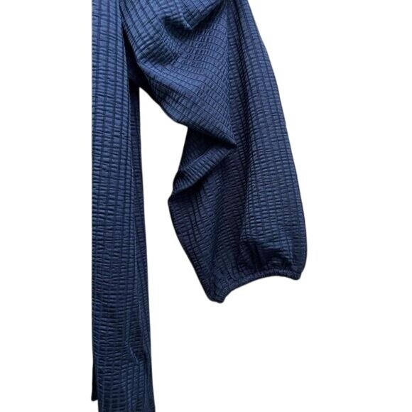 Kaileigh Blouse Womens Large Navy Ruffle Faux Button Long Sleeve Textured Boho - Picture 4 of 6